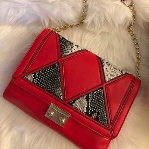 Red leather shoulder bag